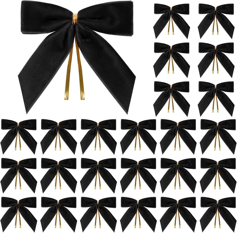 Utehilly 24 Pcs Black Small Velvet Christmas Bows for Christmas Tree, Wreath, Gift Wrapping, Crafts, Wedding, Party, Twist Tie Bows for Treat Bag Bakery Candy Bags, Home Decor 1" W,3.5 x 3.5 inch - Image 1